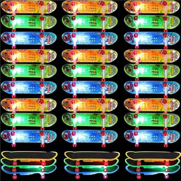 33 Pcs Light up Mini Finger Skateboard Toys Set, LED Finger Skateboards for Kids - Picture 1 of 7
